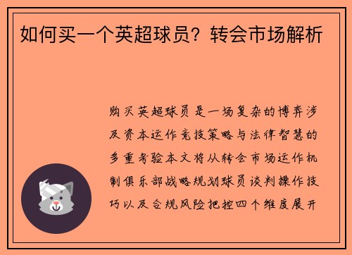 如何买一个英超球员？转会市场解析